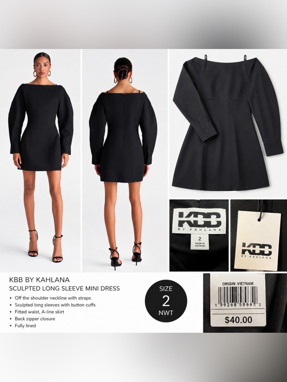 KBB by Kahlana Sculpted Long Sleeve Mini Dress – NWT – Size 2